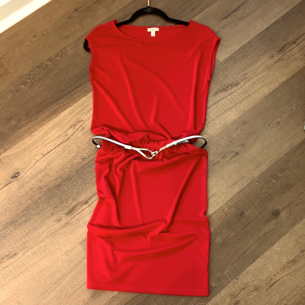 Talbots size P Dark Red dress with Silver belt.